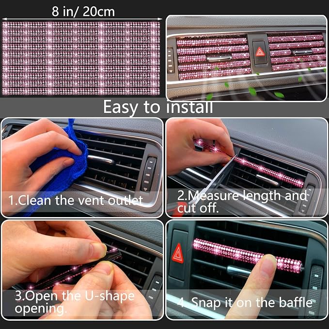 NBTEPEM 27-Piece Bling Car Accessories Set - Universal Fit Steering Wheel Covers, License Plate Frames, Phone Holder, Car Fast Charger, Coasters (Pink) - Image 7