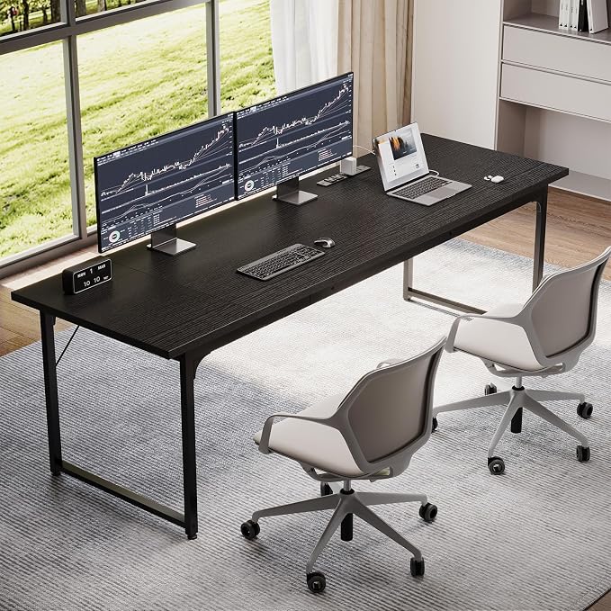 Coleshome 79 Inch Computer Desk with Power Outlet | Extra-long workspace • Supports multi-monitor setups • Stable steel frame • Spacious legroom • Home office & gaming - Image 2