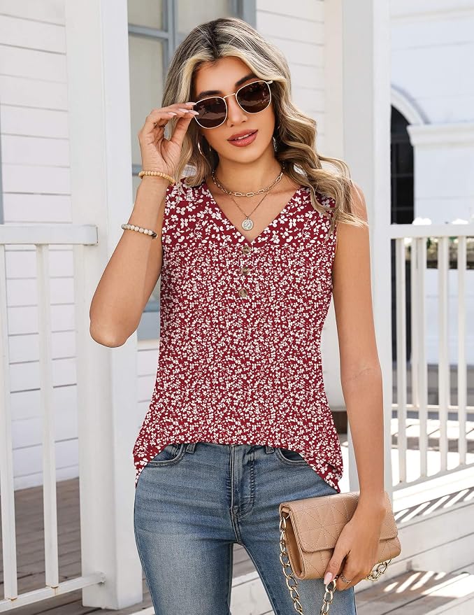 Zeagoo Tank Tops for Women 2026 Summer Top Henley Shirts Dressy Casual Loose Fit V-Neck Button Down Sleeveless Tshirt Blouse - Image 2