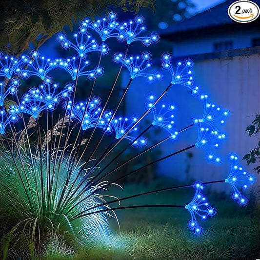 JJGoo Solar Garden Lights, New Upgraded 2 Pack Solar Swaying Starburst Light, Waterproof Fireworks Outdoor Lights, Yard Patio Pathway Decoration, Blue by JJGoo