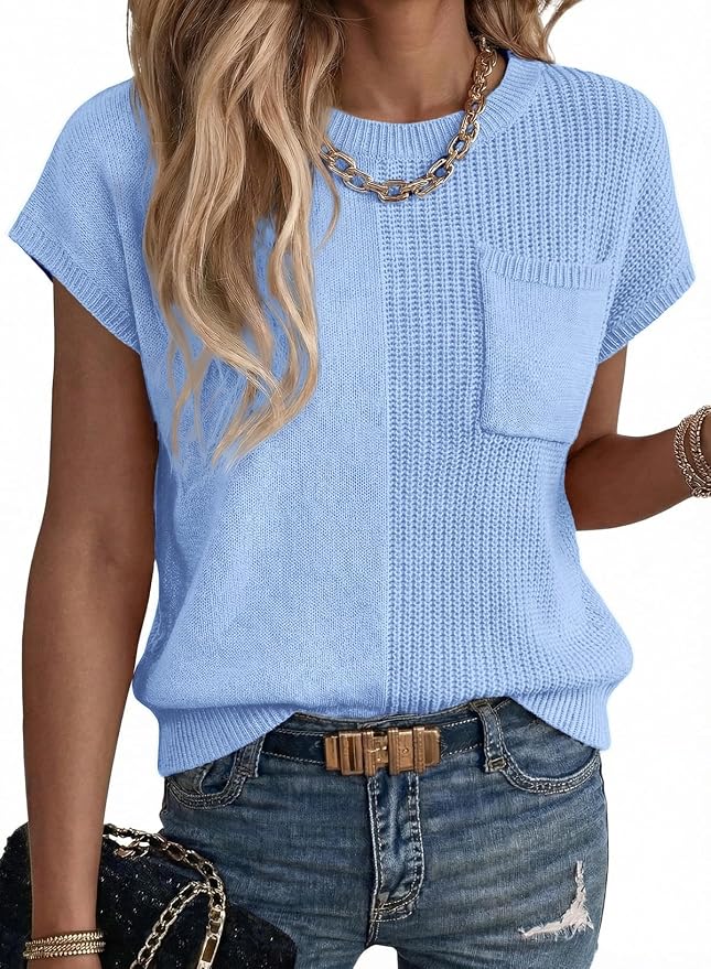 Dokotoo Summer Knit Tops for Women Sleeveless Crewneck T Shirts Casual Lightweight Sweater Blouses Shirts by Dokotoo