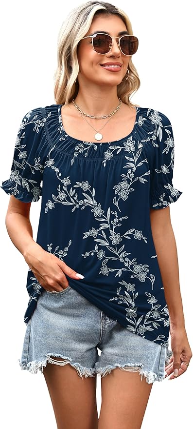 WIHOLL Womens Short Sleeve Square Neck Summer Tops Dressy Casual Blouses Trendy Clothes 2026 - Image 5