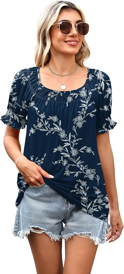WIHOLL Womens Short Sleeve Square Neck Summer Tops Dressy Casual Blouses Trendy Clothes 2026 - Image 5