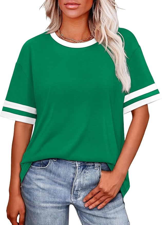 WIHOLL Womens T Shirts Loose Fit Short Sleeve Tees Crew Neck Color Block Summer Tops 2026 Fashion - Image 2