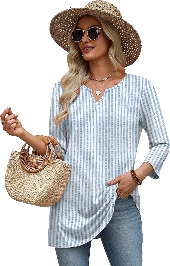 OFEEFAN Summer Boho Tops For Women 3/4 Length Sleeve Womens Tops Vacation Outfits - Image 5