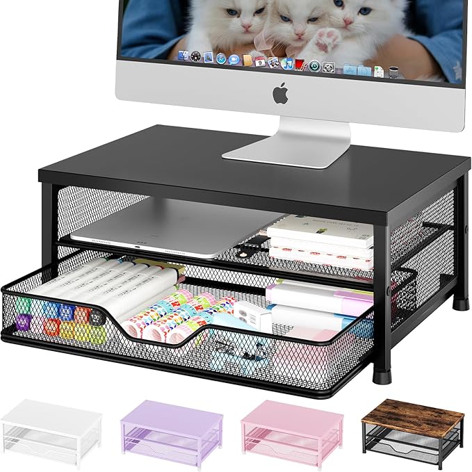 OPNICE Computer Monitor Stand Riser, Desk Organizer with Drawer, Printer & Laptop Stand, Office Desk Accessories & Workspace Desktop Organizers Storage for Office Supplies(Black) by OPNICE