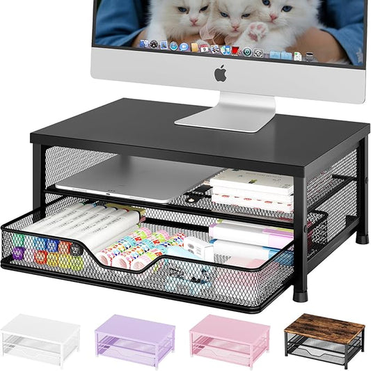 OPNICE Computer Monitor Stand Riser, Desk Organizer with Drawer, Printer & Laptop Stand, Office Desk Accessories & Workspace Desktop Organizers Storage for Office Supplies(Black) by OPNICE