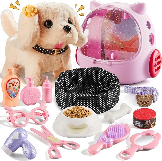 Vanvimen 16 Pcs Robot Dog Toys for Girls, Toys for 3 4 5 6 7 8 Year Old Girls Kids Boys, Realistic Robot Puppy Toy for 5-7 6-8, Ideas Birthday Gifts for Girl 3 4 5 6 Year Old by VanvimenToys