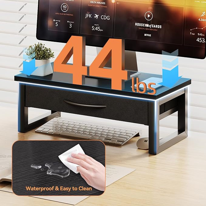 Computer Monitor Stand Riser, Desk Organizers and Accessories with Drawer, 2-Tier Laptop Stand for Desk, Office Organizer Storage, Wood - Image 4
