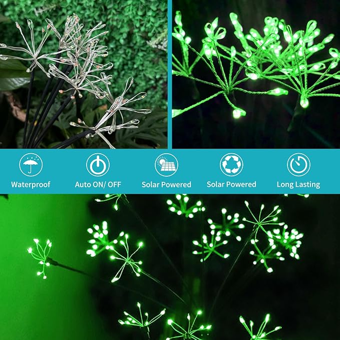JJGoo Solar Garden Lights, New Upgraded 2 Pack Solar Swaying Starburst Light, Waterproof Fireworks Outdoor Lights, Yard Patio Pathway Decoration, Green - Image 4