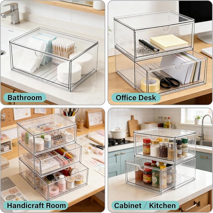 Prsildan Acrylic Makeup Organizer Stackable Clear Storage Drawers for Baby Bottles Desk Organizers for Countertop Vanity Nursery Adjustable Modular System for Cosmetics Jewelry - Image 4