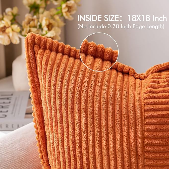 MIULEE Fall Orange Decorative Throw Pillow Covers for Couch Bed Livingroom 18x18 Inch Set of 2 Boho Accent Throw Pllows Broadside Striped Patchwork Soft Corduroy Pillowcases - Image 2