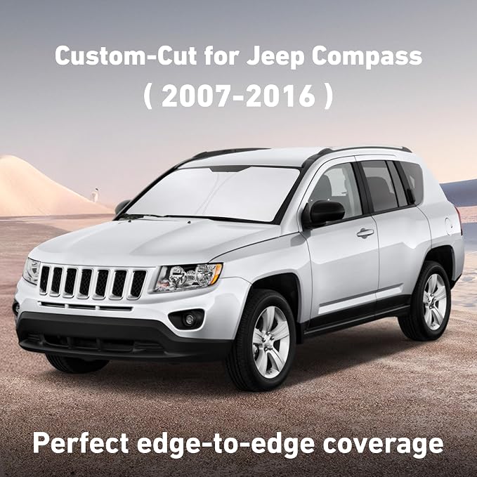 EcoNour Windshield Sunshade Compatible for Jeep Compass 2007-2014 2015 2016, Sun Visor for Front Windshield & Window Sun Shade Cover, UV Heat Blocker & Protector, Car Accessories - Image 2