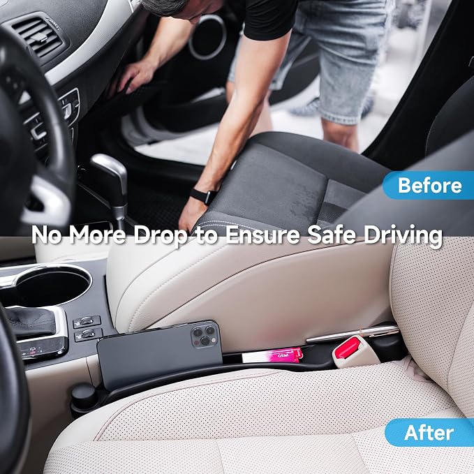 Givifive Car Seat Gap Filler Set of 2, Soft Foam Multifunctional Seat Side Gap Filler with Organizer & Hook Function, 3in1 Gap Stopper Universal Fit Car SUV Truck Fill The Gap Between Seat & Console - Image 2