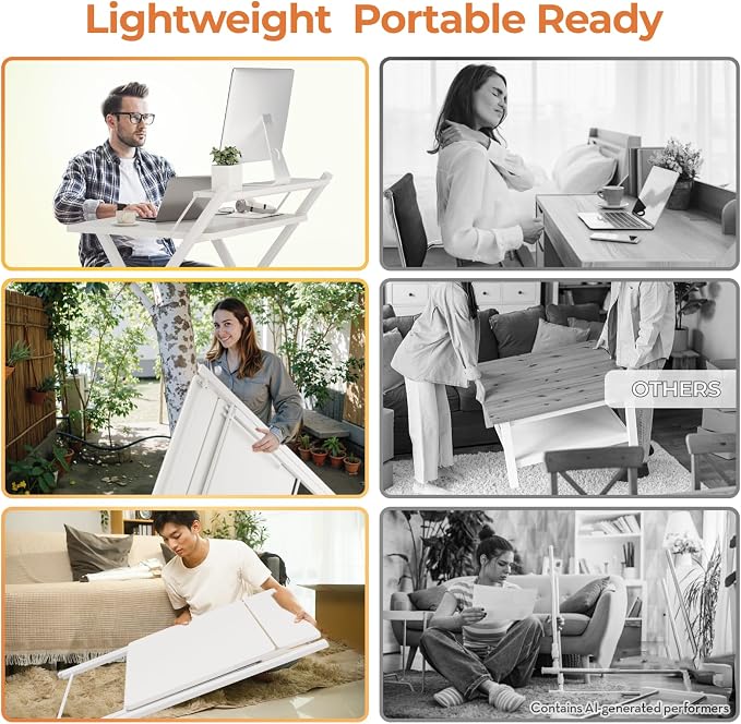GreenForest Folding Desk No Assembly Required Large Size, 2-Tier Foldable Computer Desk with Shelf for Home Office, Space Saving Portable Laptop Study Foldable Table for Bedroom, White | Portable Foldable Table for Laptop, 2-Tier Compact with Shelf, Sp... - Image 4