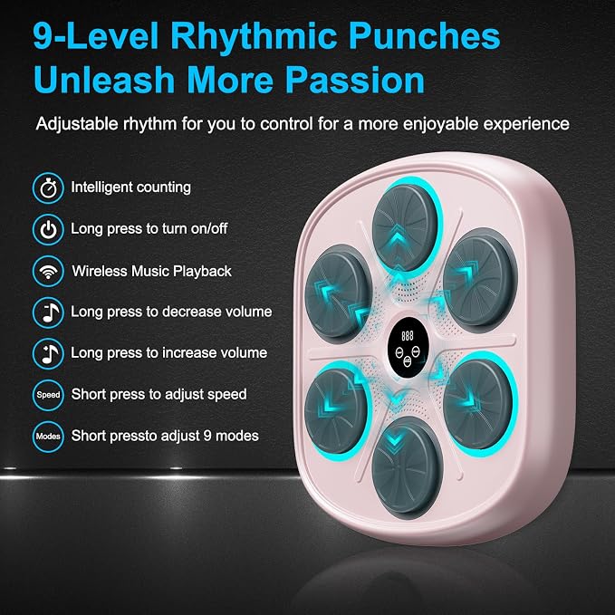 OurStarry Smart Music Boxing Machine for Adults and Kids, Wall Mounted Punching Trainer with Boxing Gloves, LED Electronic Target, 9 Modes and 9 Speeds, Home Gym Workout Equipment - Image 4