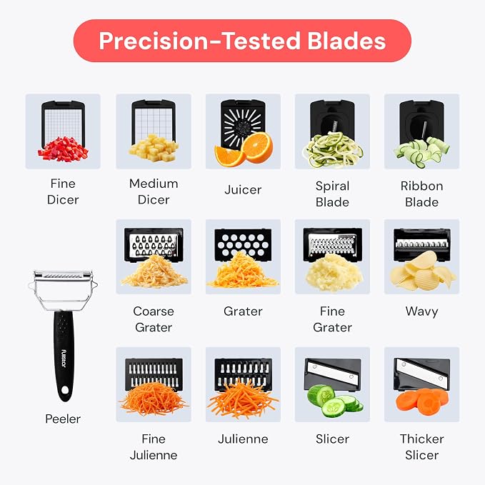 Fullstar Pro Original Vegetable Chopper & Mandoline Slicer Kitchen Gadget | 14 in 1 Veggie Slicer, Onion & Fruit Cutter with Sharp Stainless Steel Blades & Container (Stainless Steel) - Image 4