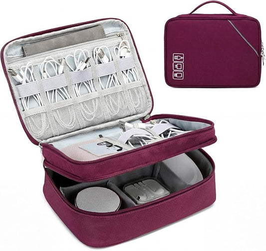 Lanola Electronic Organizer Travel Double Layer Cable Organizer Bag,Accessory Bag for Hard Drives,Cables,USB,SD Card,Memory Cards,Flash Drive,etc. - Red by Lanola