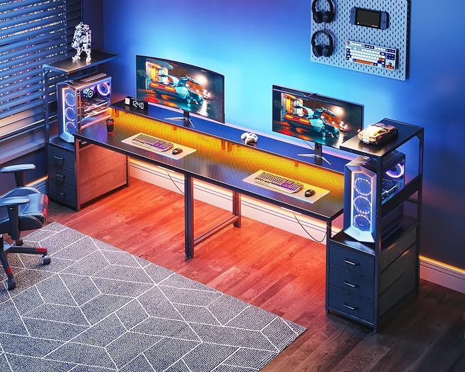 AODK Gaming Desk w/PC Showcase Stand, 59" Reversible, RGB LED, Black | Elevated stand fits Lian Li O11, Hyte Y60. Triple drawers hide cables, controllers, clutter - Image 7