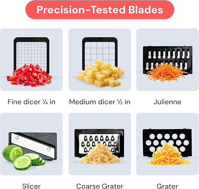 Fullstar Pro Original Vegetable Chopper & Mandoline Slicer Kitchen Gadget | 6 in 1 Veggie Slicer, Onion & Fruit Cutter with Sharp Stainless Steel Blades & Container, All-in-One Meal Prep Tool (White) - Image 4