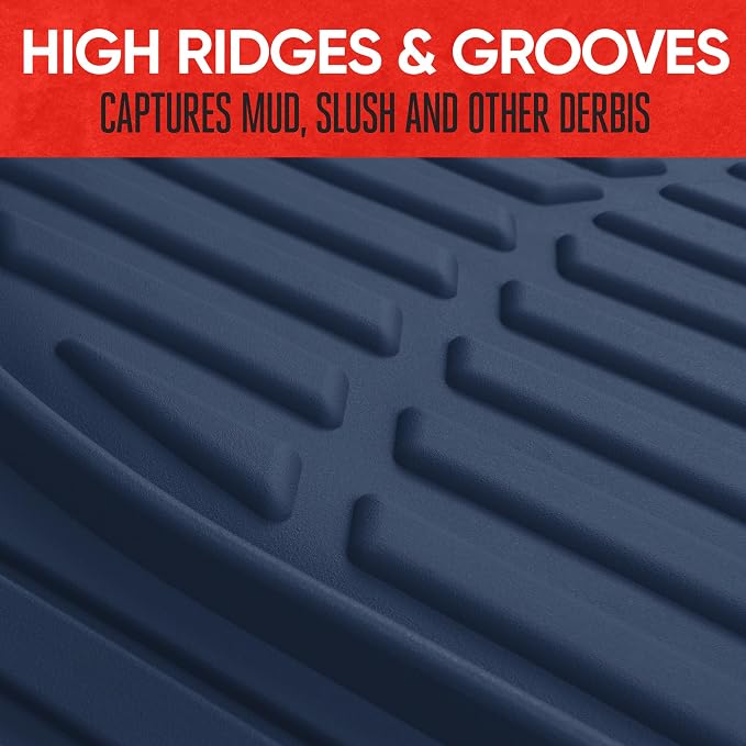 Motor Trend FlexTough Floor Mats for Cars, Blue Deep Dish All-Weather Car Mats, Waterproof Trim-to Fit Automotive Floor Mats for Cars Trucks SUV, Universal Floor Liner Car Accessories - Image 3