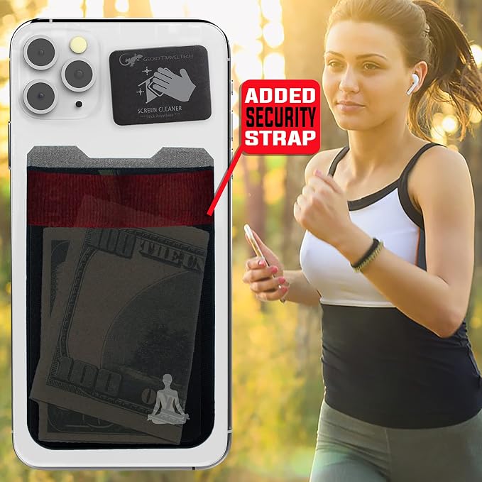 Phone Wallet - Adhesive Card Holder - Cell Phone Pouch - Stick on Lycra Pocket by Gecko - Carry Credit Cards and Cash - Image 3