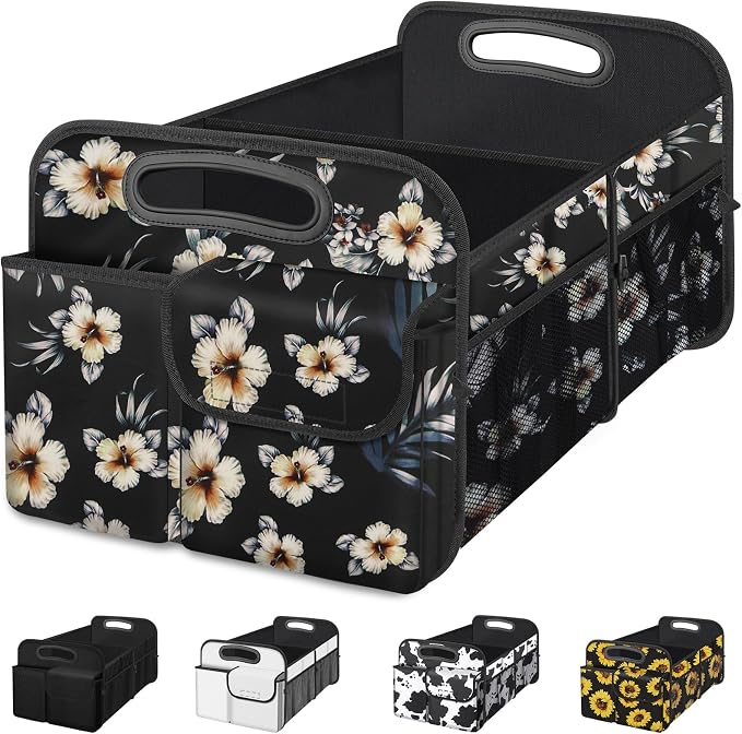 Femuar Car Trunk Organizer, Car Storage Organizer with Large Capacity Waterproof Collapsible Trunk Organizer for Car Suv/Jeep/Sedan (Hibiscus flowers, Standard) by GuangzhouTailinTechnologyCo