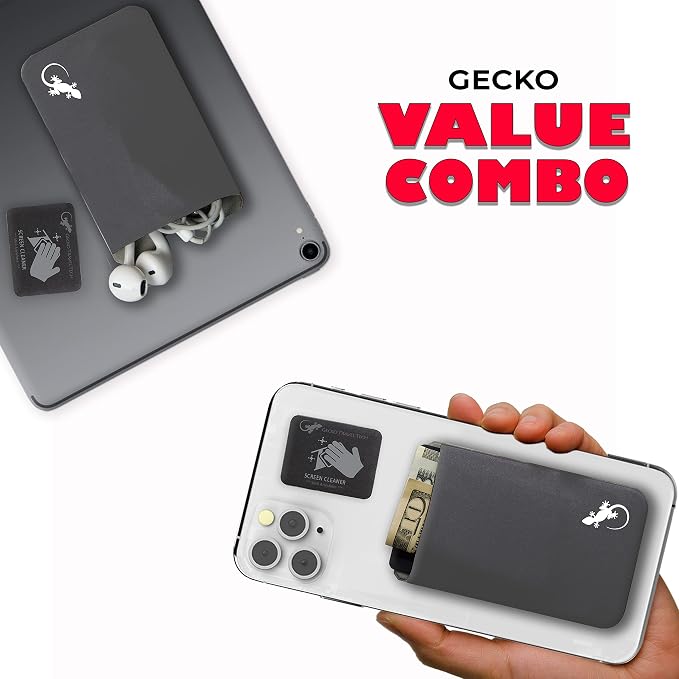 Phone Wallet - Adhesive Card Holder - Cell Phone Pouch - Stick on Lycra Pocket by Gecko - Carry Credit Cards and Cash - Image 2