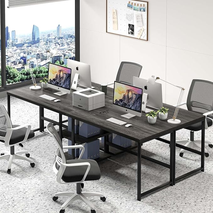 FOLUBAN 47 Inch Computer Desk with Storage Shelves, Modern Home Office Desk, Small Study Writing Desk Gaming Table Workstation for Bedroom Living Room, Industrial Dark Gray - Image 7