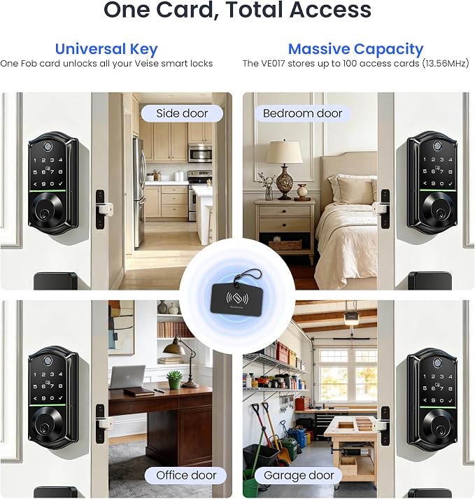 Veise VE017 Fingerprint Smart Door Lock, App Control, 8-in-1 Keyless Entry, Auto Lock, Emergency Power Port, Electronic Touchscreen Keypad, Biometric Smart Locks for Front Door, Matte Black - Image 13