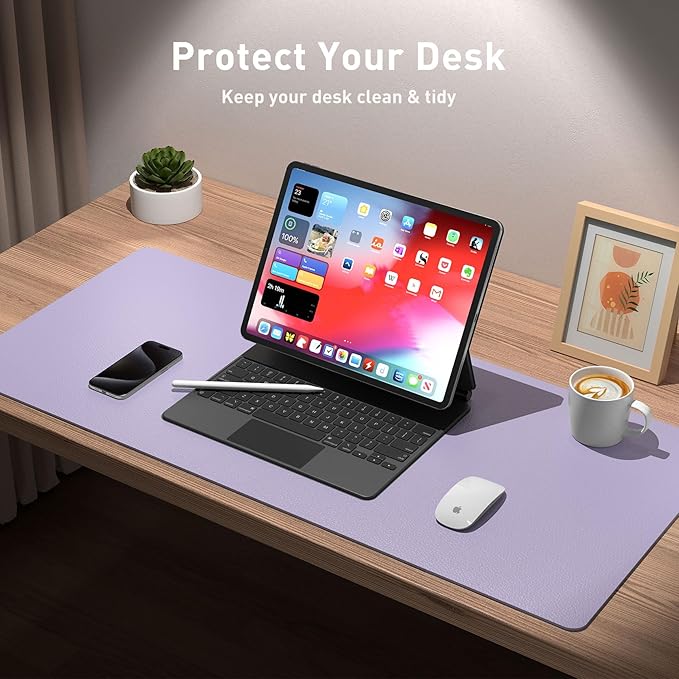 Aothia Leather Desk Pad Protector, Mouse Pad, Office Desk Mat, Non-Slip PU Leather Desk Blotter, Laptop Desk Pad, Waterproof Desk Writing Pad for Office and Home (31.5" x 15.7", Lavender) - Image 3