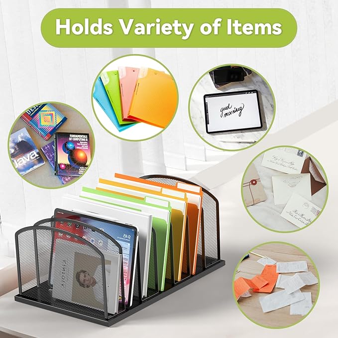 MINDEPOT Desk File Organizer 7 Sections Upright Mesh File Sorter Organizer for Desk, Office Organization File Holder for Home, Office & Classroom (Black, 2Pack) - Image 5