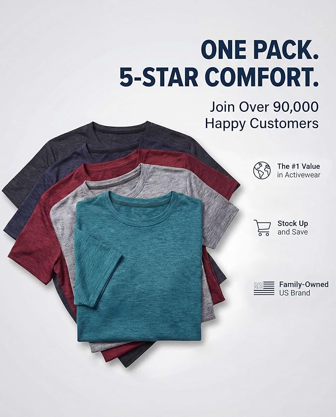 5 Pack Men's Dry Fit Short Sleeve T-Shirt Gym Workout Athletic Running Tee | Cooling, Moisture-Wicking, Crew Neck, Quick-Dry, Breathable, Active, Exercise, Fitness, Basketball, Cycling, Hiking, Tennis - Image 6