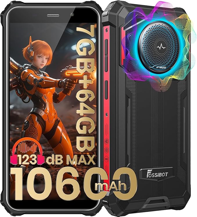 FOSSIBOT F101P Rugged Phone Unlocked 5.45"(2026), 10600mAh Unlocked Phone 123dB Loud Volume Phone, 7GB+64GB/1TB, 24MP Camera Waterproof Smartphone 4G Dual SIM/OTG/2Ghz Octa-core/IP68/IP69K by FOSSIBOTSolarGenerator