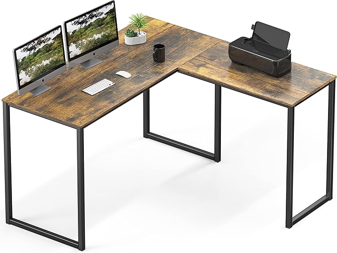 SHW Mission 48 x 48 L-Shape Home Office Computer Desk, Rustic Brown | Reversible Desktop Design by SHW