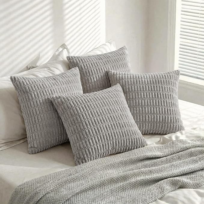 Fancy Homi 4 Packs Decorative Throw Pillow Covers for Living Room Couch Bed, Modern Farmhouse Boho Home Décor Accent Cushion Case, 22" x 22", Gray - Image 5