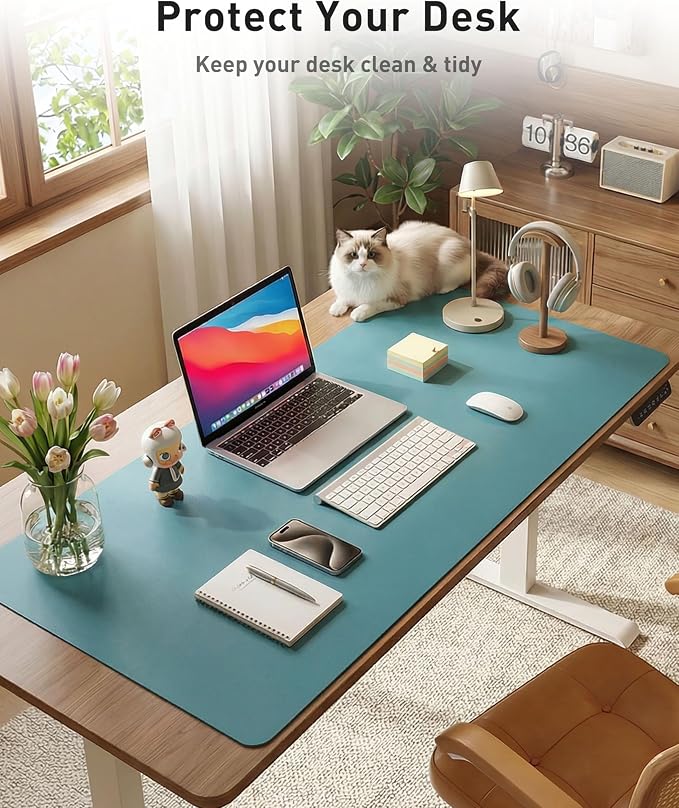 Aothia Faux Leather Desk Mat - Large Mouse Pad, Non-Slip PU Leather Blotter, Waterproof Writing Surface for Office and Home (Turquoise, 42" x 17") - Image 3