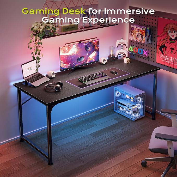 PRAISUN 55 Inch Computer Desk, Home Office Desk with Spacious Desktop, Black - Image 8