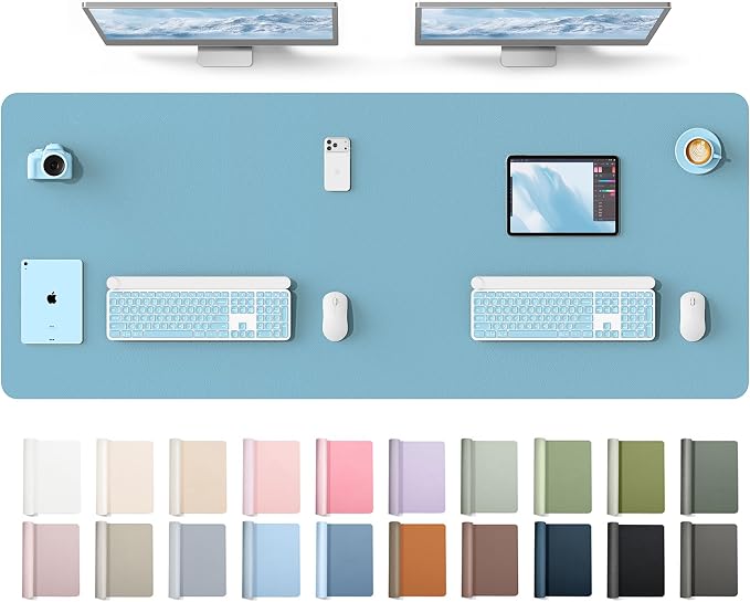 YSAGi Leather Desk Protector, Office Mat, Large Mouse Mat, Non-Slip PU Leather Blotter, Laptop Desk Mat, Waterproof Writing Pad for Office and Home(Sea Blue, 63" x 24") by YSAGi