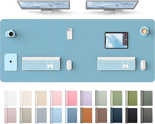 YSAGi Leather Desk Protector, Office Mat, Large Mouse Mat, Non-Slip PU Leather Blotter, Laptop Desk Mat, Waterproof Writing Pad for Office and Home(Sea Blue, 63" x 24") by YSAGi