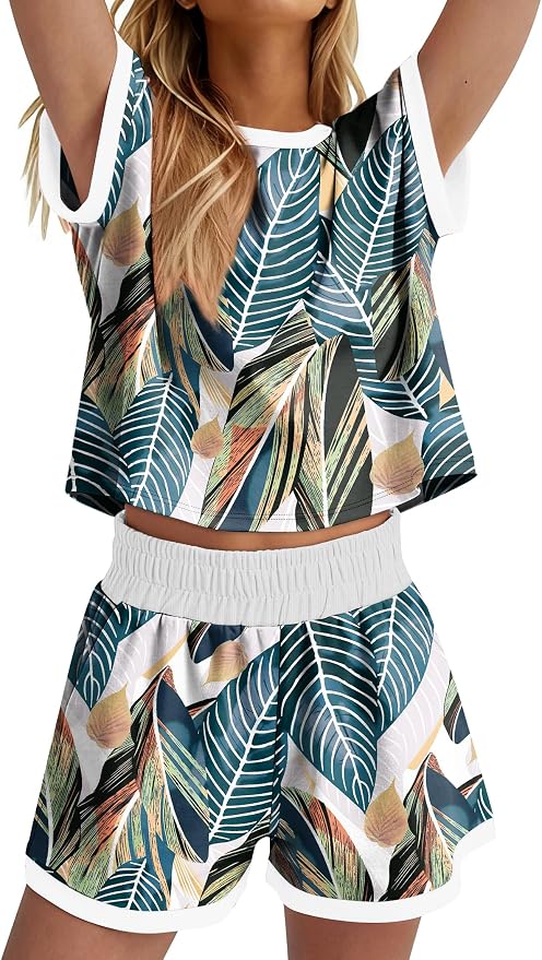 WIHOLL Two Piece Sets for Women Summer Lounge Short Sets Cap Sleeve Crew Neck Sweatsuit with Pocket XS-2XL - Image 4