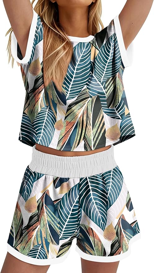 WIHOLL Two Piece Sets for Women Summer Lounge Short Sets Cap Sleeve Crew Neck Sweatsuit with Pocket XS-2XL - Image 4