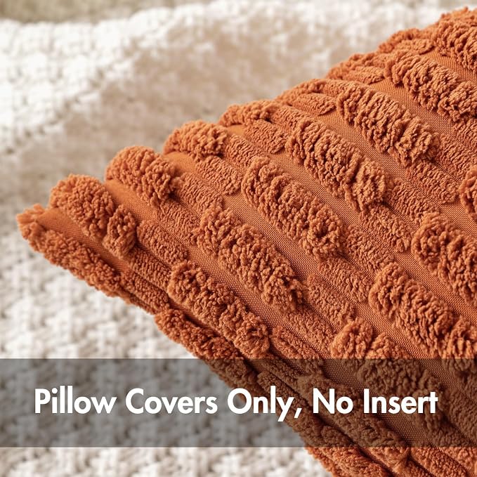 MIULEE Fall Pack of 2 Rust Corduroy Decorative Euro Sham Pillow Covers 26x26 Inch Soft Boho Striped Throw Pillow Covers Modern Farmhouse Home Decor for Sofa Living Room Couch Bed - Image 7