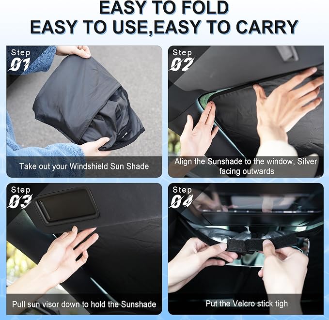 SINGARO Universal 300T Car Windshield Sun Shade, Foldable Reflective for Windshield & Window Shades with Overlapping Design, Car Interior Accessories (64.5" L x 33" W) - Image 4