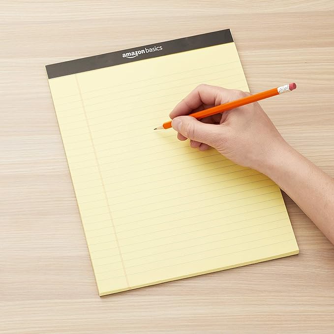 Amazon Basics Wide Ruled Lined Writing Pads, 8.5" x 11.75", Canary, 12-Pack of 50 Perforated Sheets, Sturdy Backing - Image 7