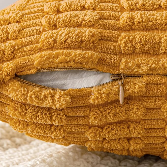 MIULEE Pack of 2 Corduroy Decorative Throw Pillow Covers 18x18 Inch Soft Boho Striped Pillow Covers Modern Farmhouse Home Decor for Summer Sofa Living Room Couch Bed Gold Yellow - Image 5