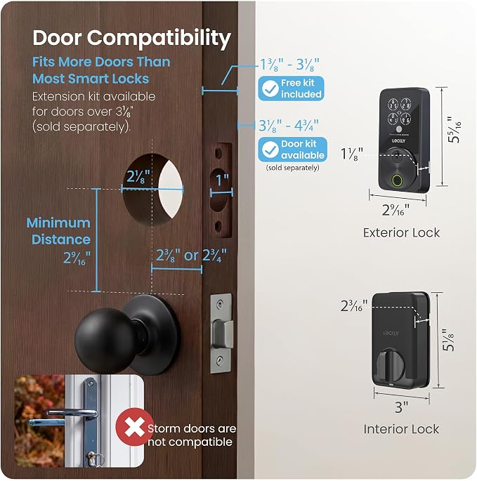 Lockly Secure Pro Smart Door Lock,Fingerprint Keyless Entry Door Lock,Apple Home Key Compatible,Auto Lock, App Remote Control,IP65 Waterproof,Easy Installation - Image 9