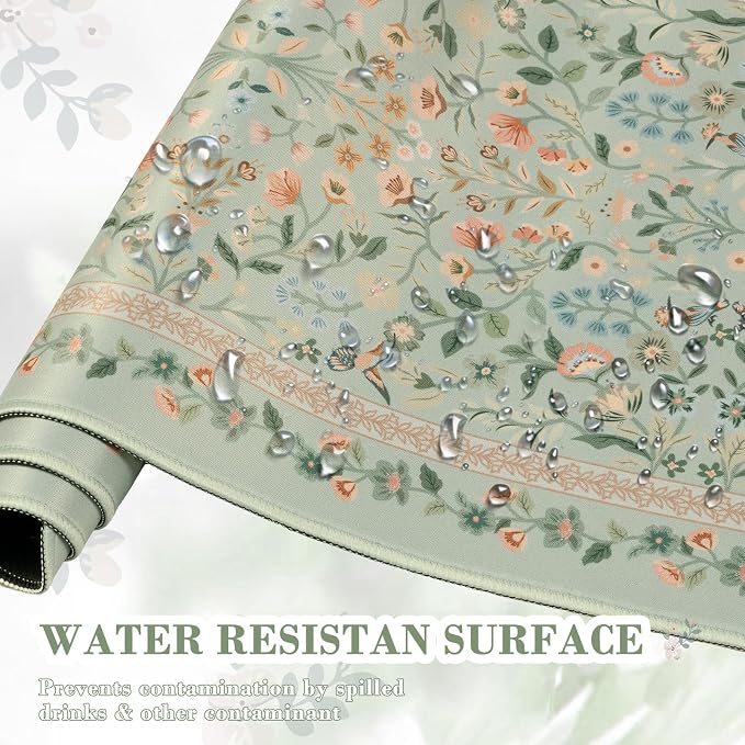 iCasso Aesthetic Floral Desk Mat,31.5x11.8in Mouse Pads,Light Green | Anti-Slip Mousepad with Stitched Edges, Waterproof Computer Pad, Desk Accessories Office Decor for Women - Image 5
