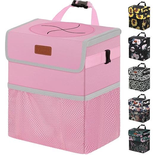 Vankor Pink Car Trash Can Cute, Pink Car Accessories for Women Waterproof Automotive Garbage Cans Leak Proof Vehicle Trash Can by Vankor