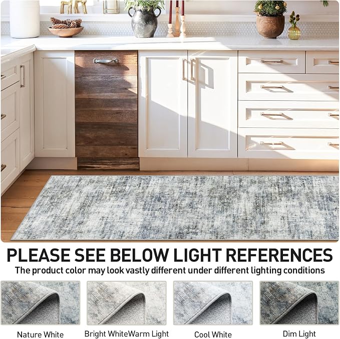 2'6''x8' Runner Rugs Washable Rug: Modern Abstract Hallway Runner Rug Indoor Soft Low Pile Thin Carpet Anti-Skid Non-Shedding Carpets for Kitchen, Entryway, Laundry, Bedroom - Blue Multi - Image 7